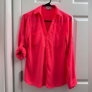 Express Women's Bright Pink Button-Down Shirt